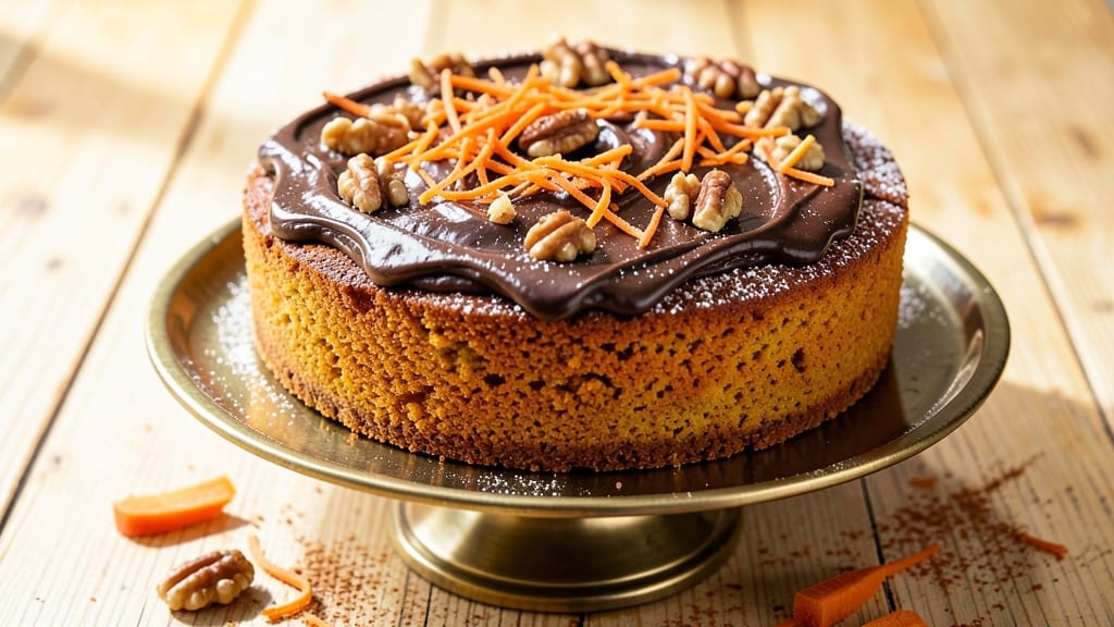 Carrot Cake Recipe With Chocolate Topping: Fudgy Cocoa Rivers Over Spiced Cake Layers