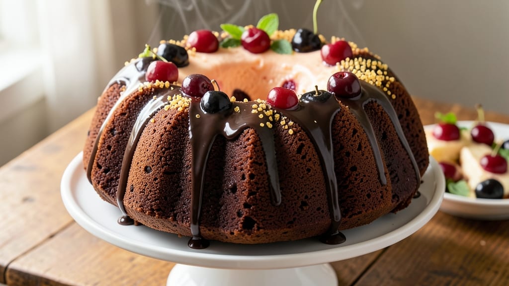 Cherry Cheesecake Chocolate Bundt Cake Recipe: Chocolate-Infused Crust and Tart Cherry Swirls