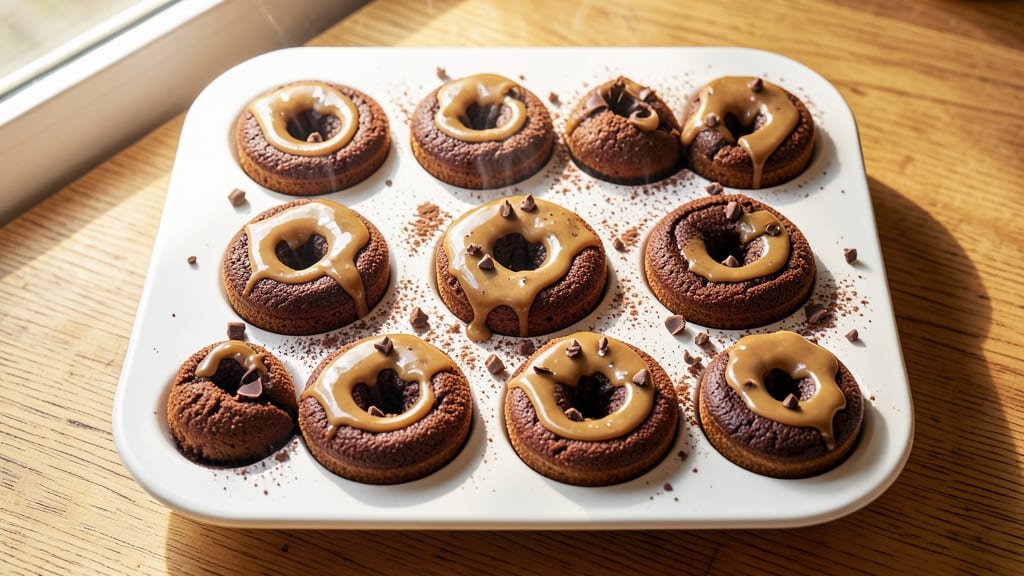 Baked Mini Chocolate Donuts Recipe: Triple-Layered Bites With Gooey Cocoa Hearts