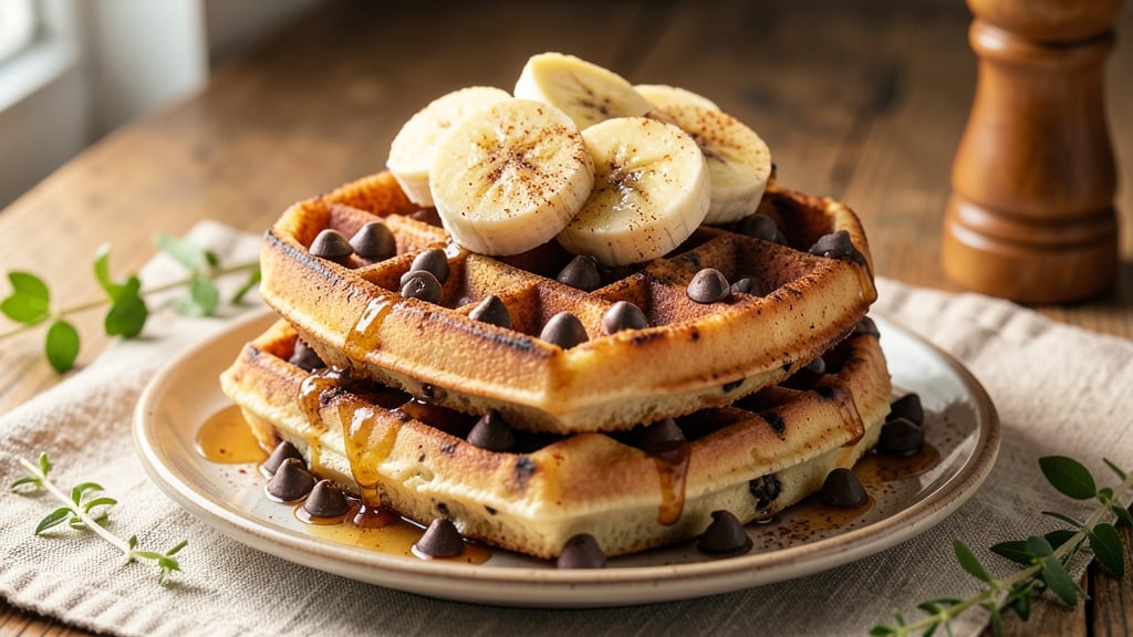 Banana Chocolate Chip Waffle Recipe: Fluffy Stacks With Caramelized Edges