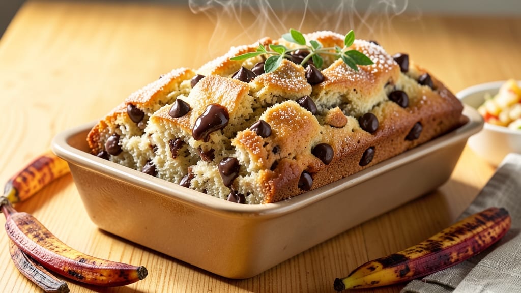 Banana Bread Loaf Recipe With Chocolate Chips: Fudgy Cracks and Warm Vanilla Swirls