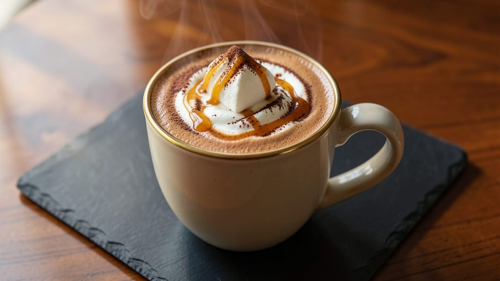 Café-Style Hot Chocolate Recipe: Whipped Cream Topping and Spiced Cocoa Dust