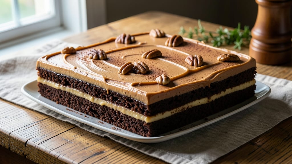 Baker's German Chocolate Sheet Cake Recipe: Coffee-Infused Fudge Swirls and Toasted Nut Topping